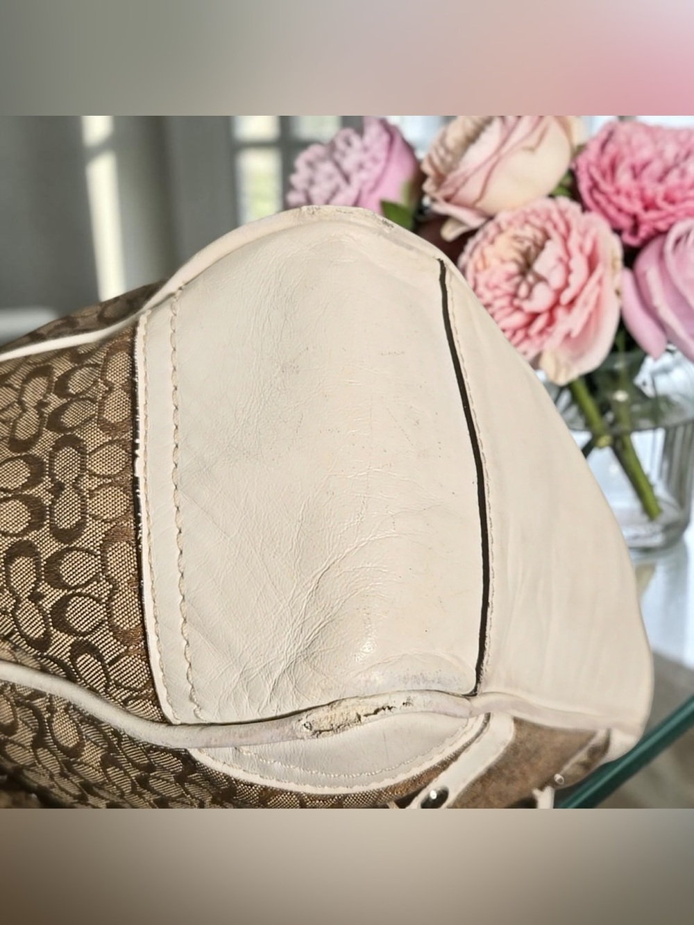 Coach 2007 Khaki and Chalk Signature Canvas Tote with Leather Trim - Picture 10 of 14